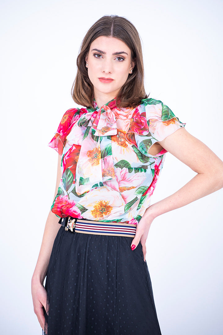 Bluza svetlo modra, potisk rož