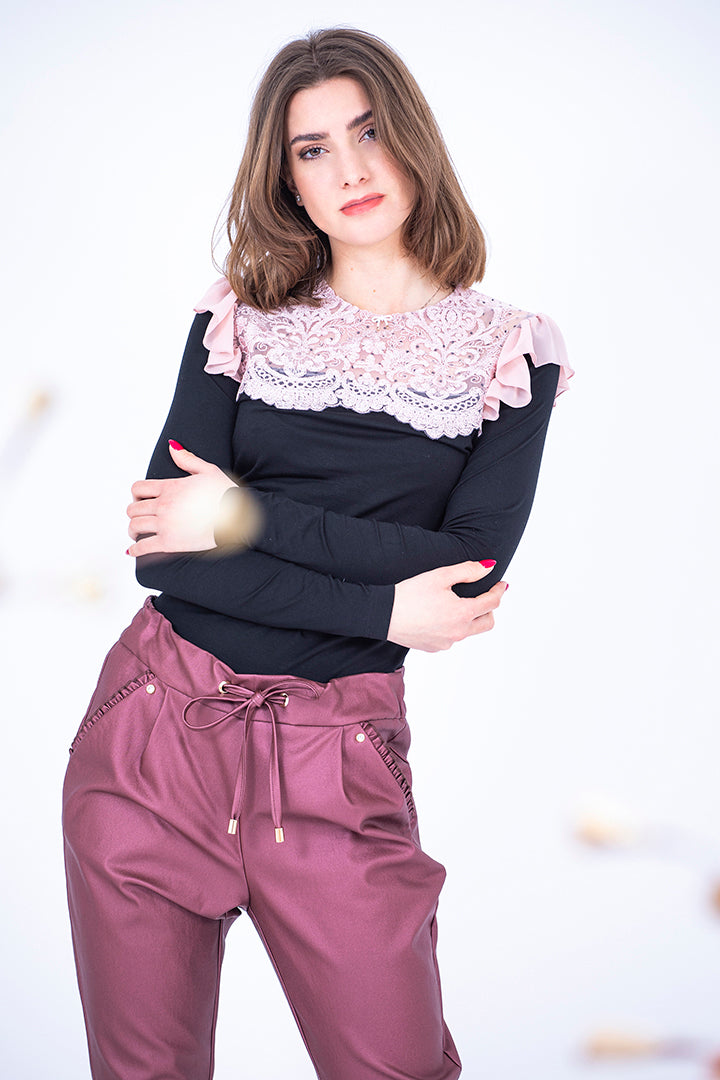 Top, roza čipka
