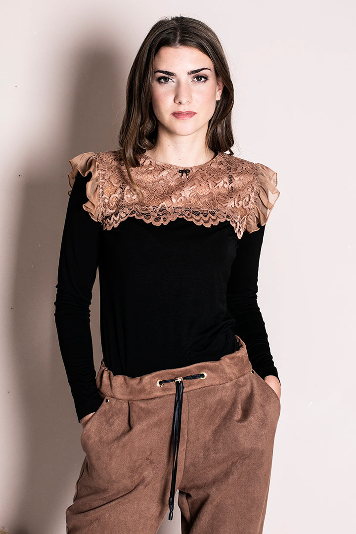 Top, camel čipka