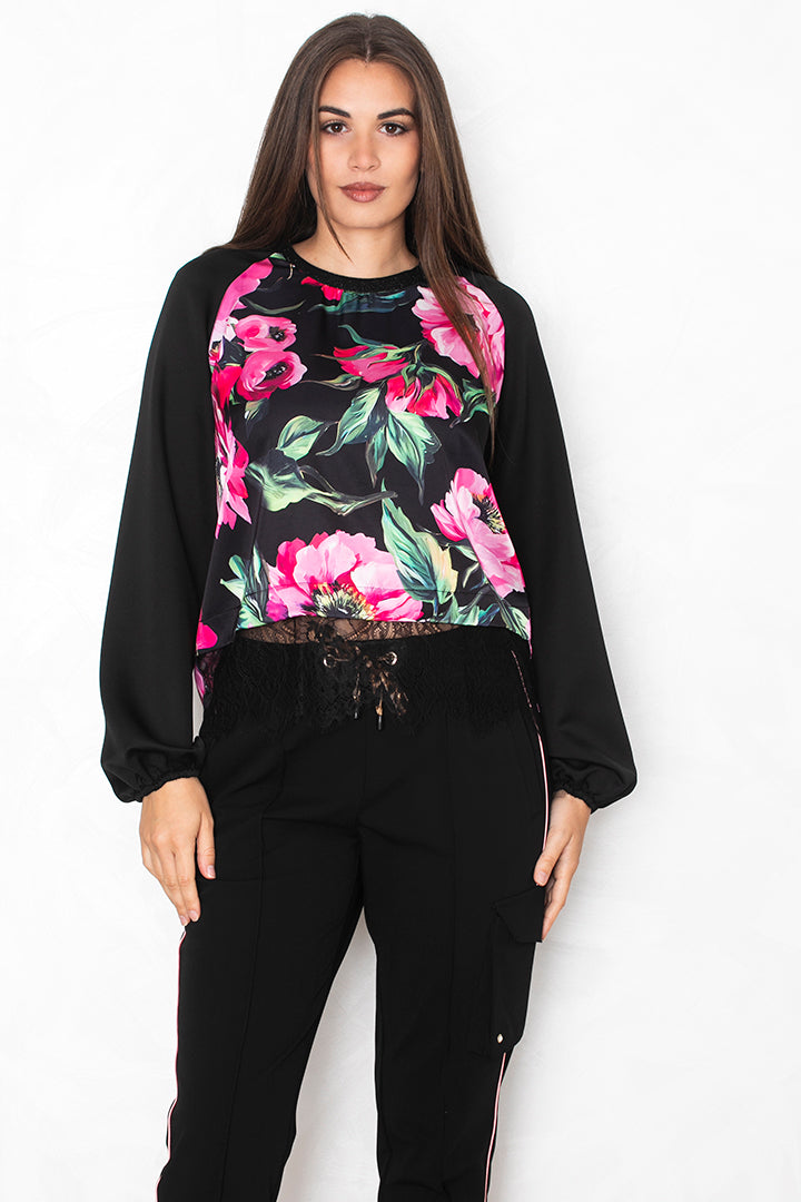 Tunika Black Floral s čipko